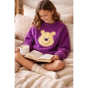 Disney Winnie the Pooh Purple Sherpa Kids M (8-10) Cozy Sleepwear Or Sweater